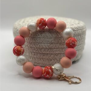 Coral Bloom Beaded Wristlet Keychain